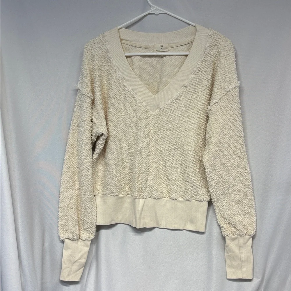 ANTHROPOLOGIE TlA  creme LONG SLEEVE V-NECK ZURI SWEATSHIRT Small - Picture 4 of 10